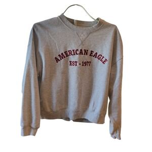 American Eagle Womens Medium Gray Heather Graphic Crewneck Fleece Sweatshirt